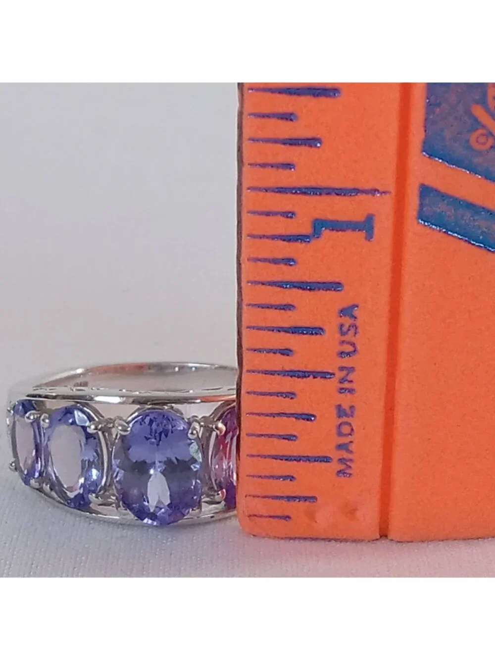 Lavendar Purple Faceted Oval Cut Stones Glass GIE 925 Sterling Silver Ring  SZ 8